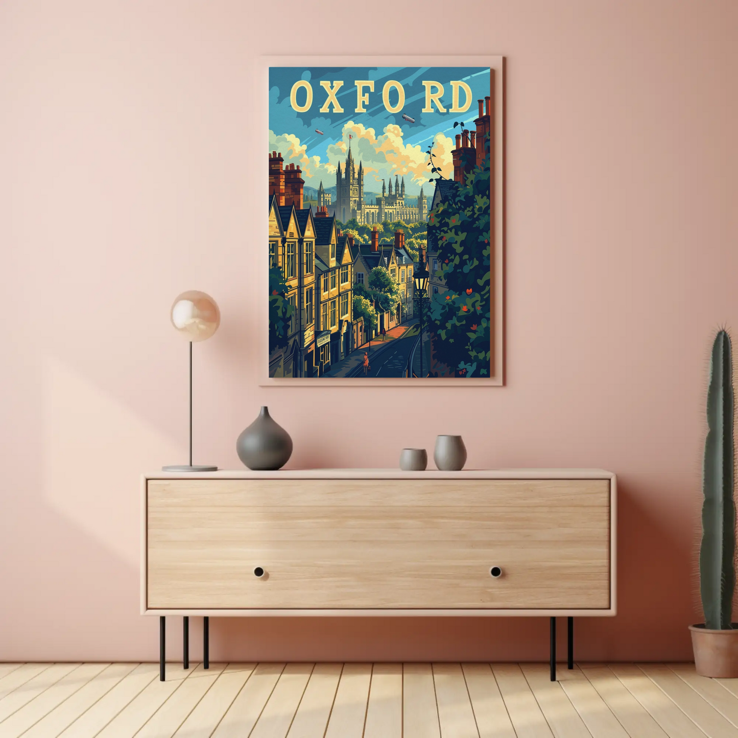 Oxford England University Spires Rooftops Travel Poster