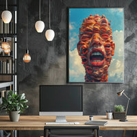 Surreal Abstract Faces Poster with Blue Sky Background PosterGoat