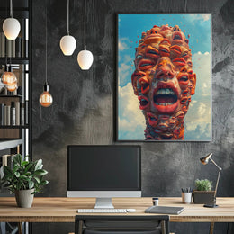 Surreal Abstract Faces Poster with Blue Sky Background PosterGoat
