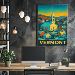 Winter Village in Vermont: Vintage Travel Poster