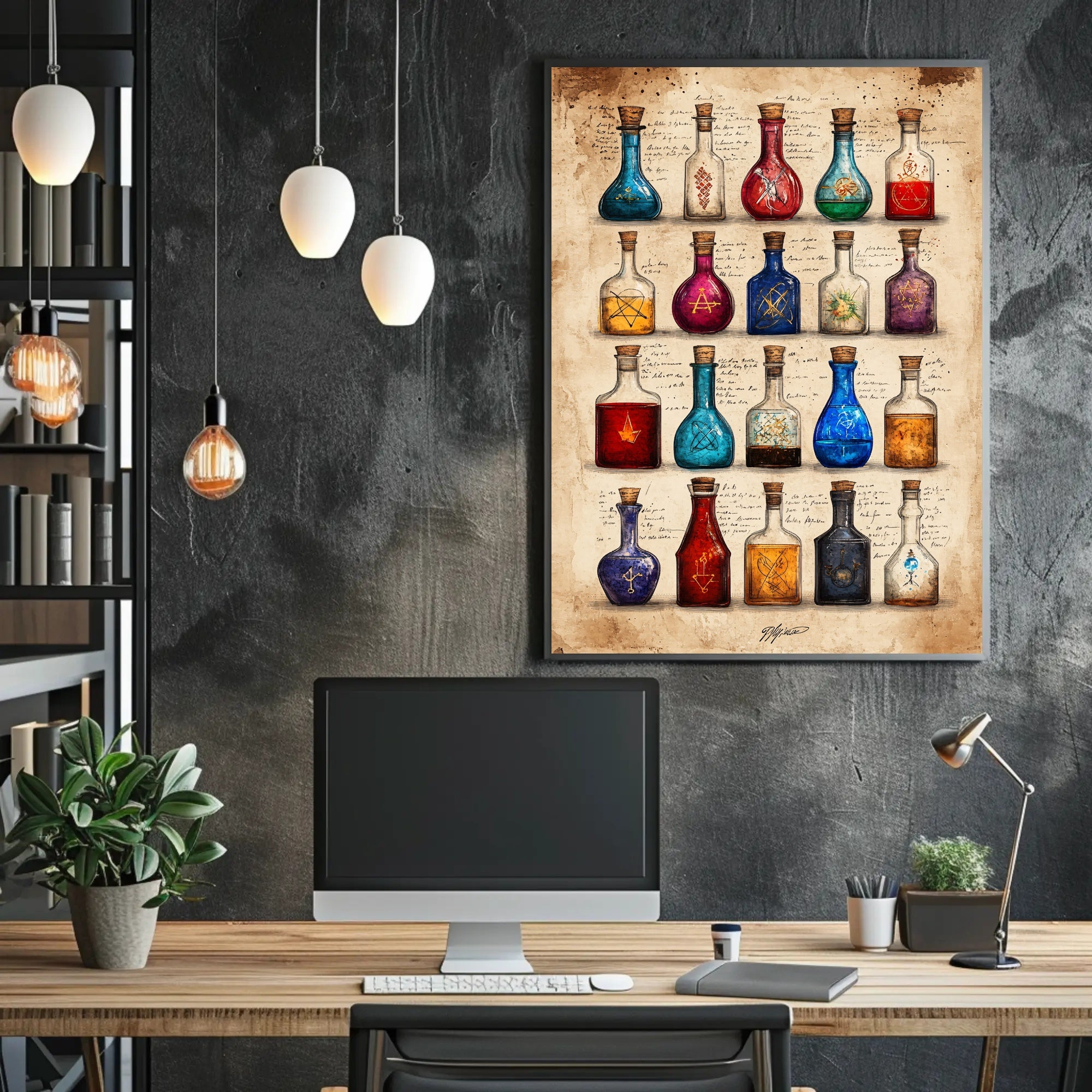 Potion Bottles with Mystical Symbols Fantasy or Mythology Poster