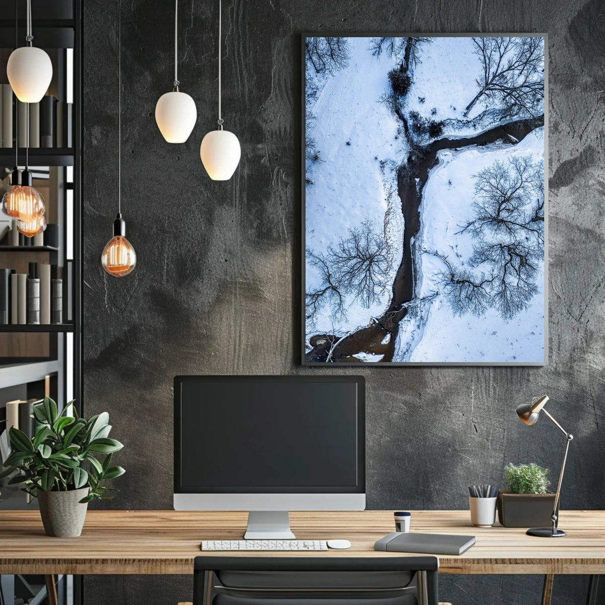 Winter Stream Aerial View Poster