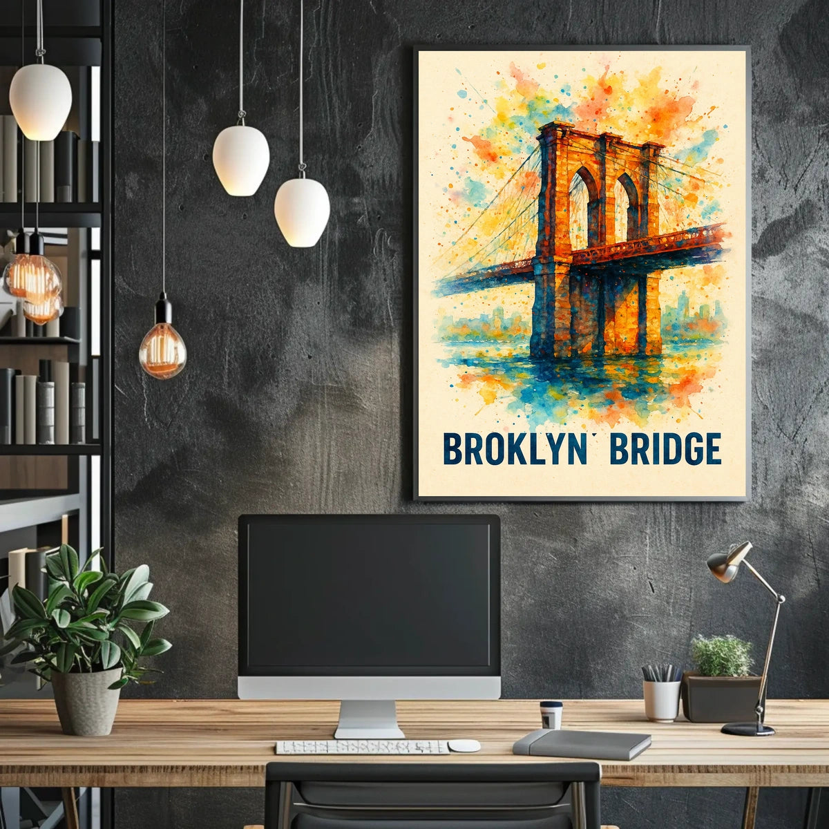 Brooklyn Bridge Vibrant Watercolor Art Poster Print