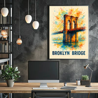 Brooklyn Bridge Vibrant Watercolor Art Poster Print