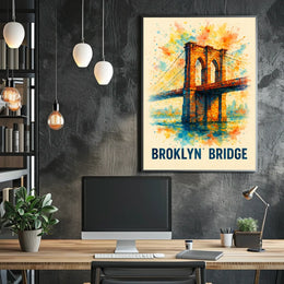 Brooklyn Bridge Vibrant Watercolor Art Poster Print