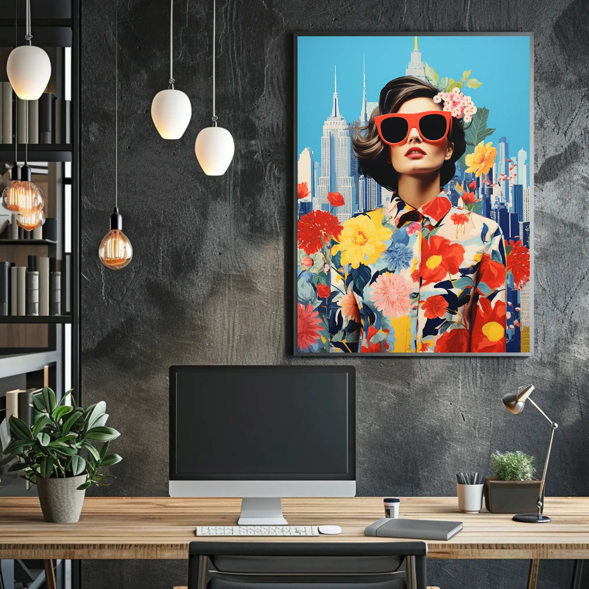 Fashionable Woman in Vibrant Urban Cityscape Poster