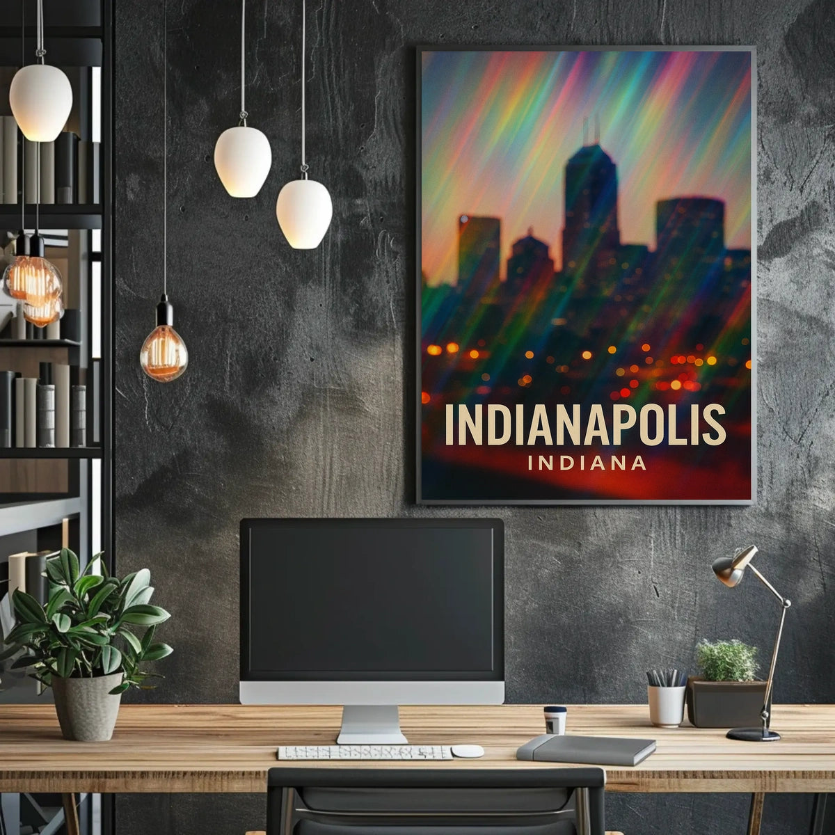 Indianapolis Skyline Cityscape Travel Inspiration Photography Realism Urban Dream Poster