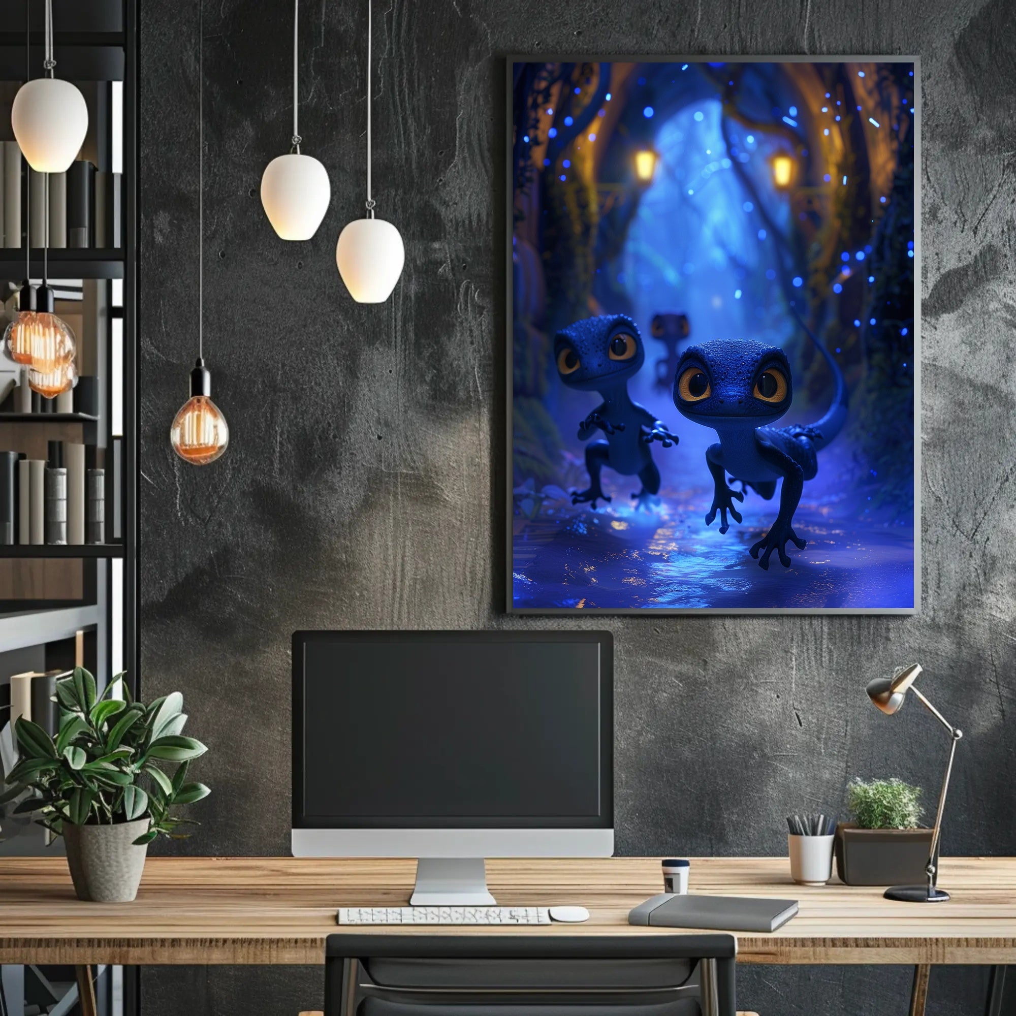 Enchanted Lizards Adventure in Mystical Forest Fantasy Poster PosterGoat