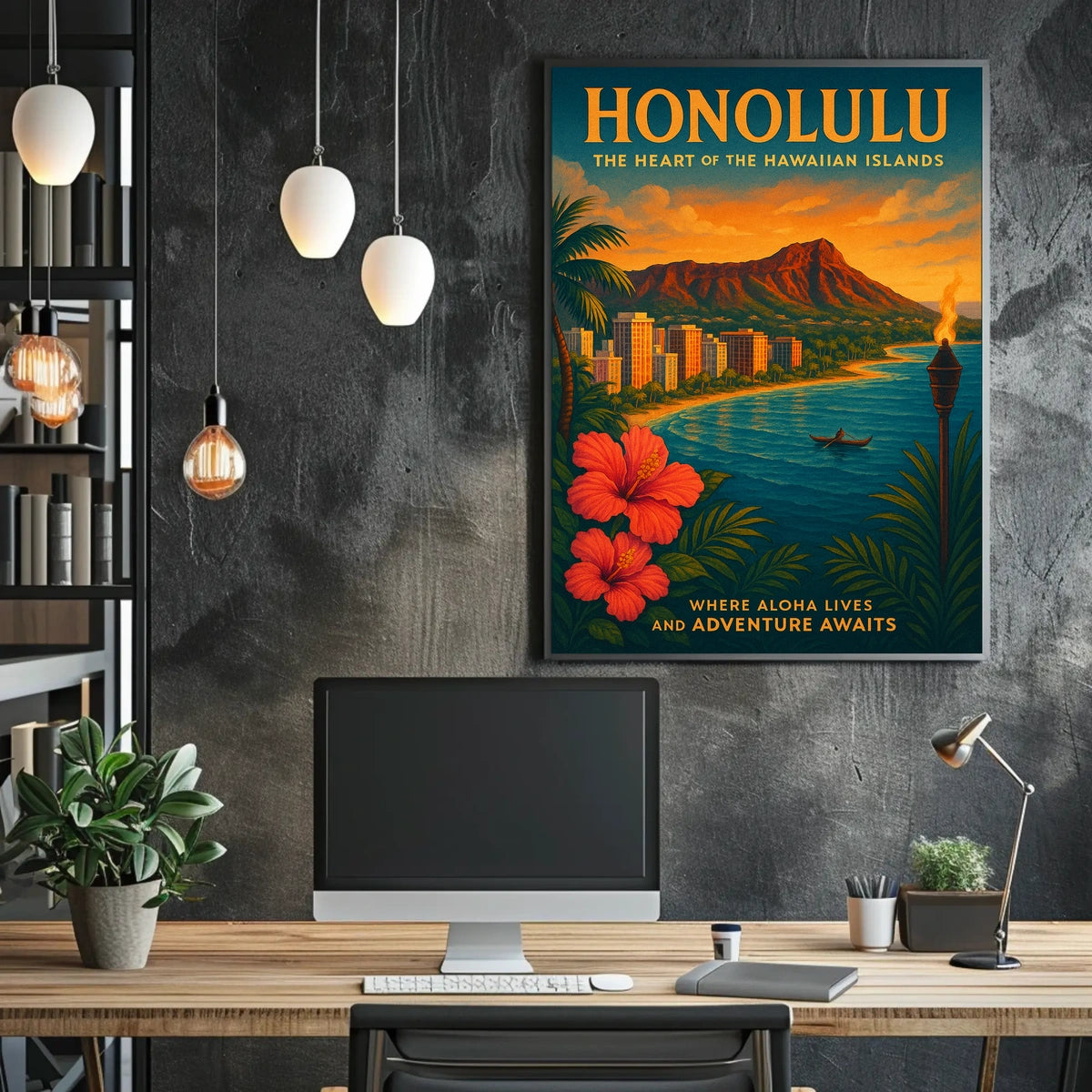 Honolulu Vintage Travel Poster Tropical Adventure Art Print