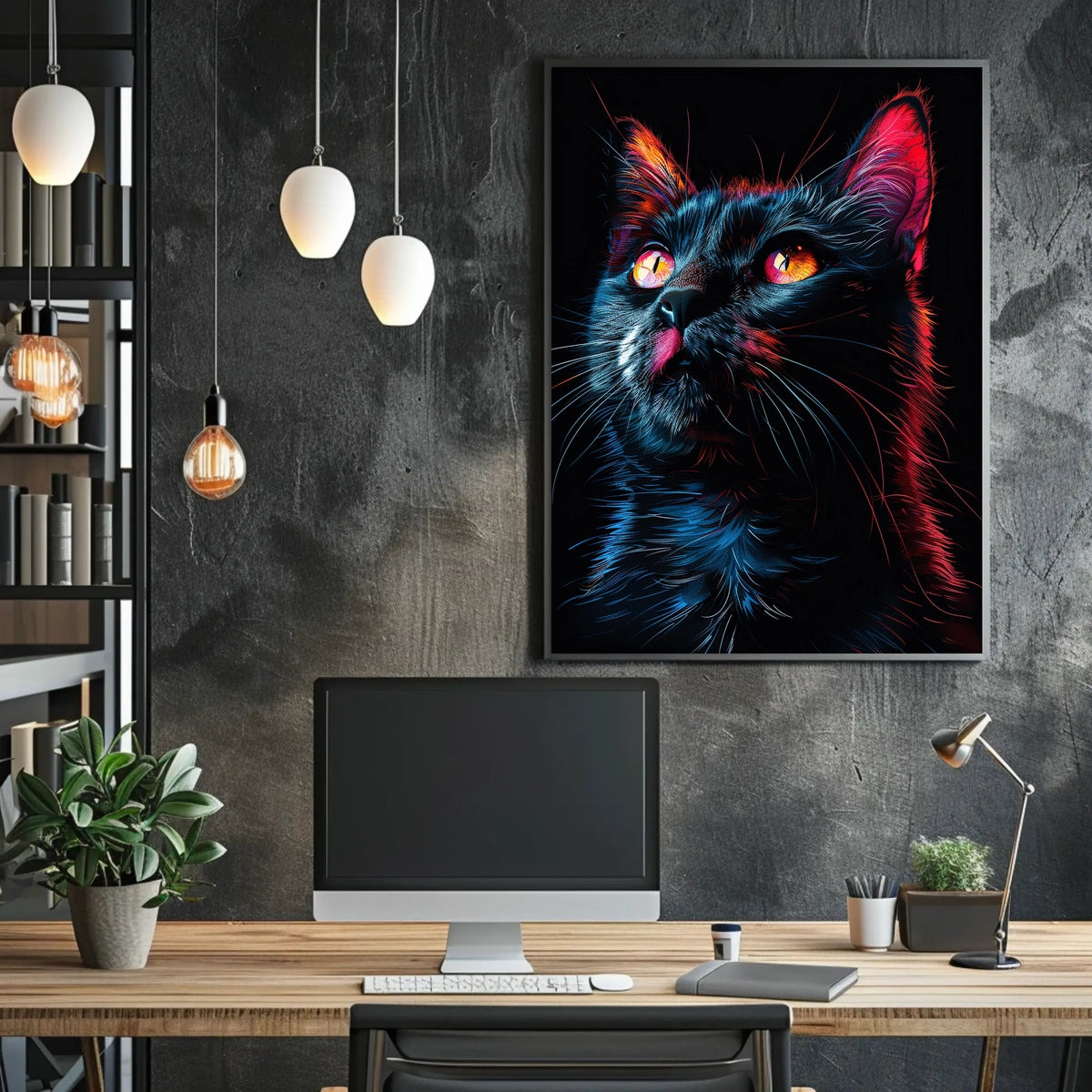 Neon Cat Portrait Poster