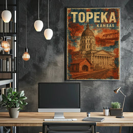 Topeka Kansas Vintage Architecture Landmarks Poster