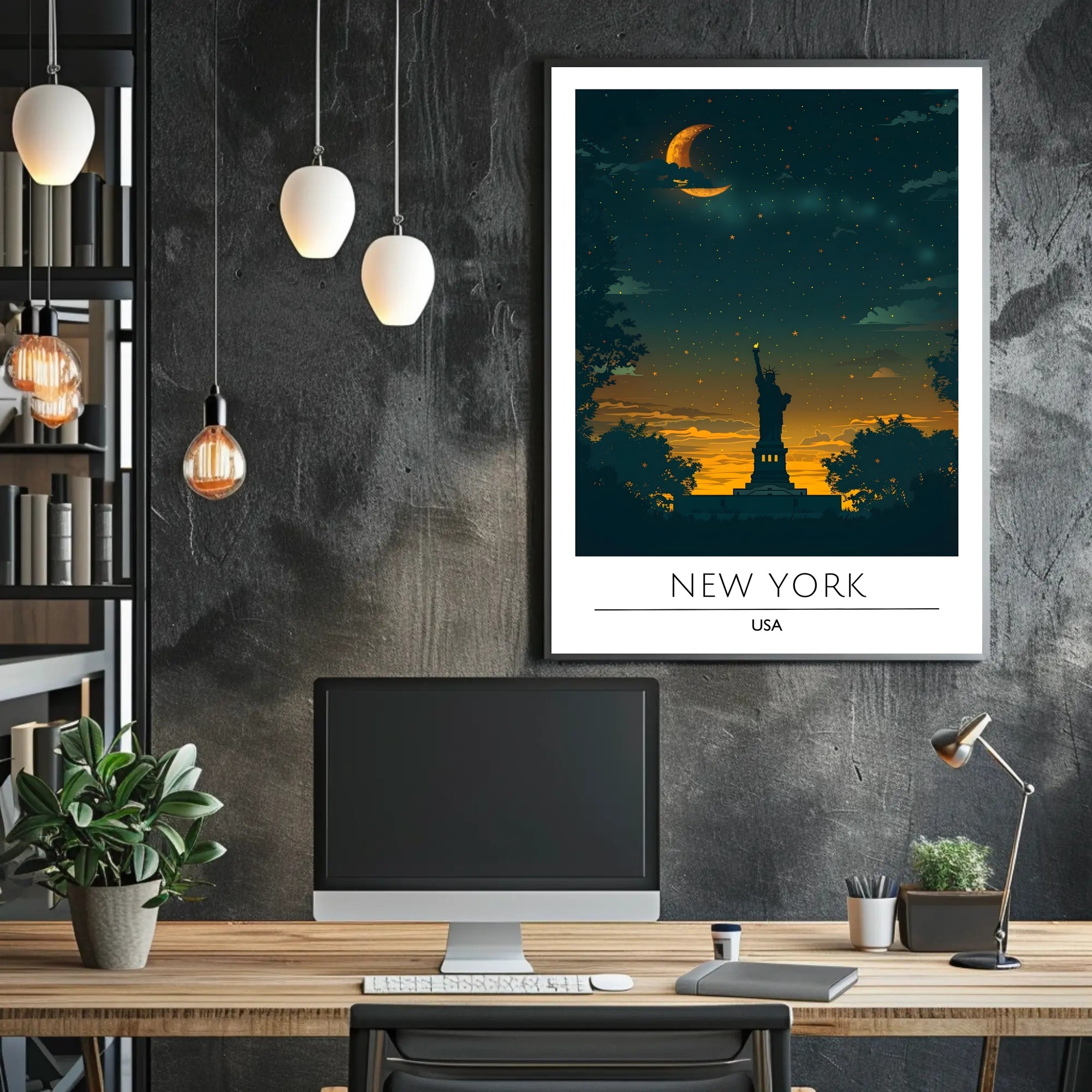 Statue of Liberty Twilight Silhouette Art Poster