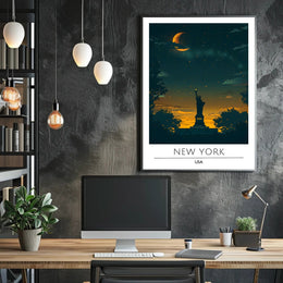 Statue Of Liberty Twilight Silhouette Poster Modern Wall Art