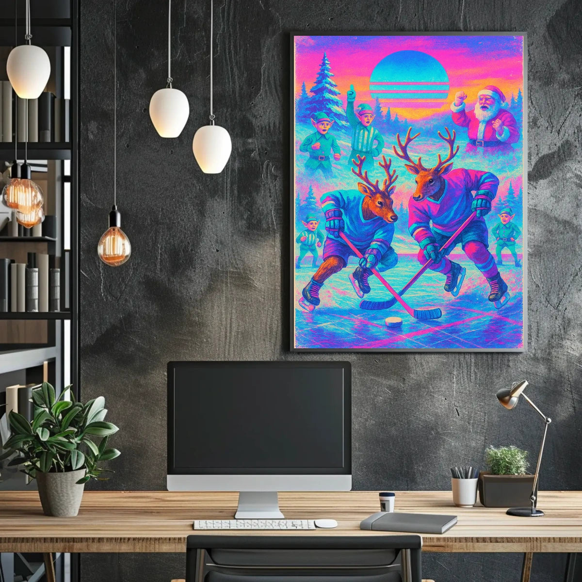 Whimsical Reindeer Hockey Fantasy Holiday Mythology Poster
