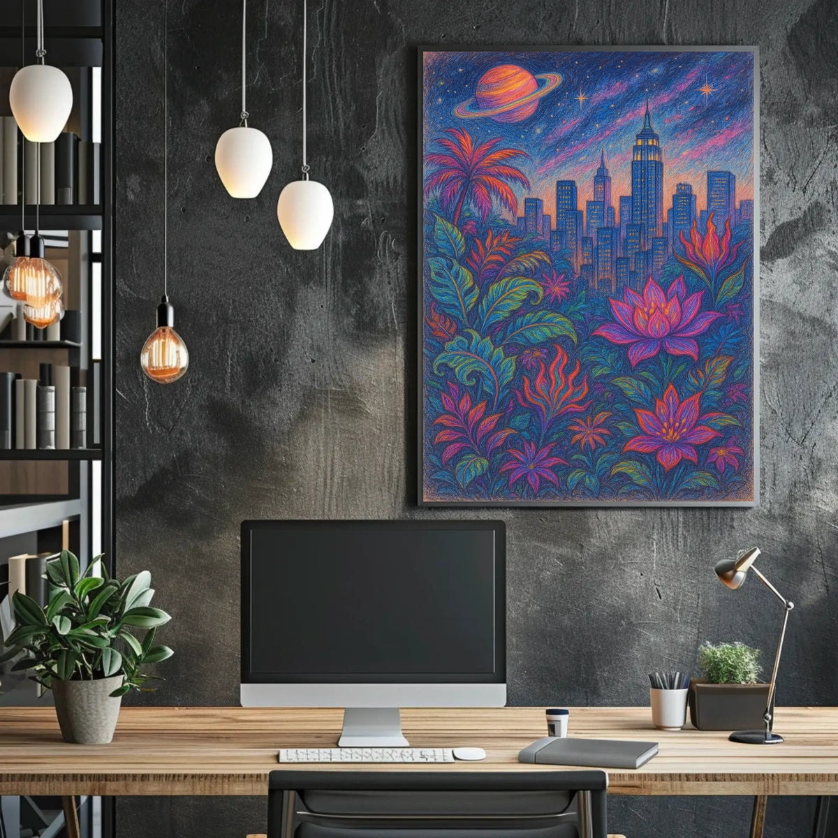 Cosmic Jungle Cityscape Poster