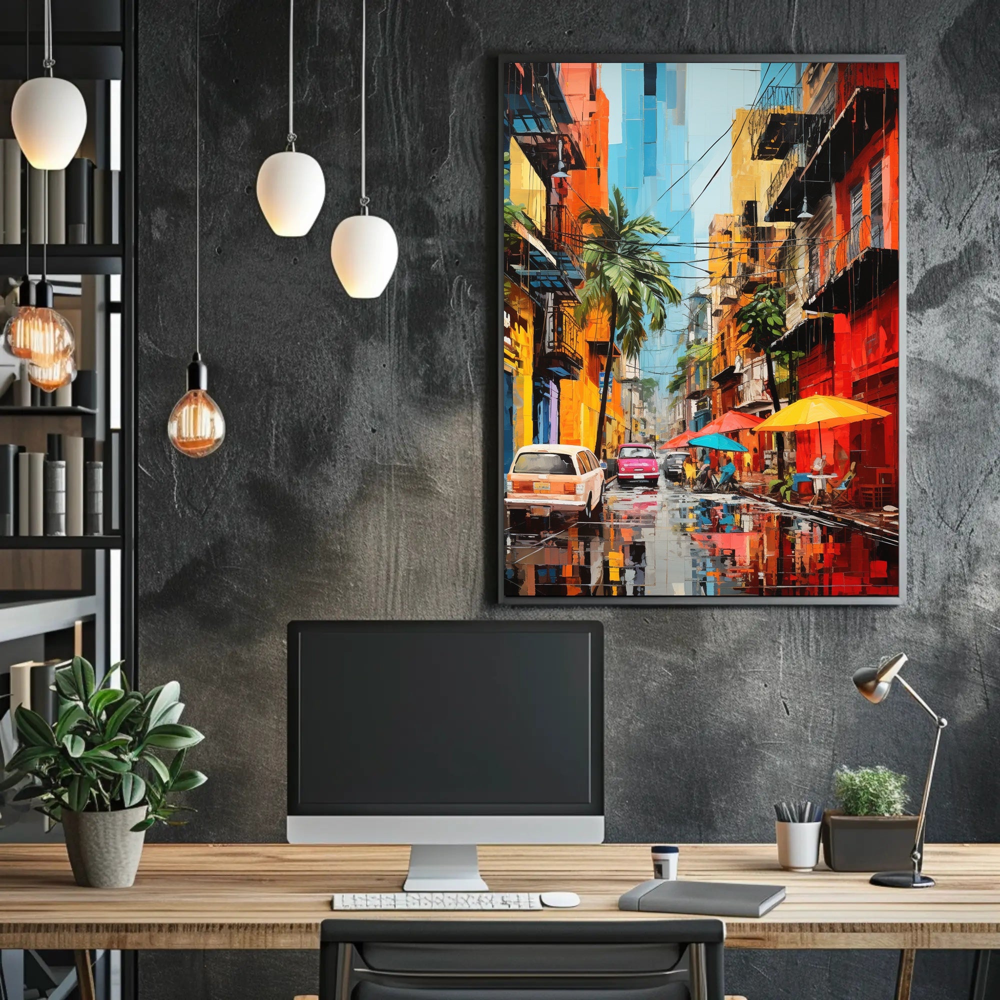 Vibrant Tropical Street Scene Impressionistic Artistic Poster