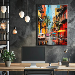 Vibrant Tropical Street Scene Impressionistic Artistic Poster
