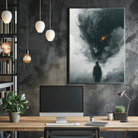 Dragon Confrontation: Dark Fantasy Art Poster PosterGoat