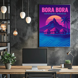Bora Bora Vaporwave Paradise Travel Poster PosterGoat