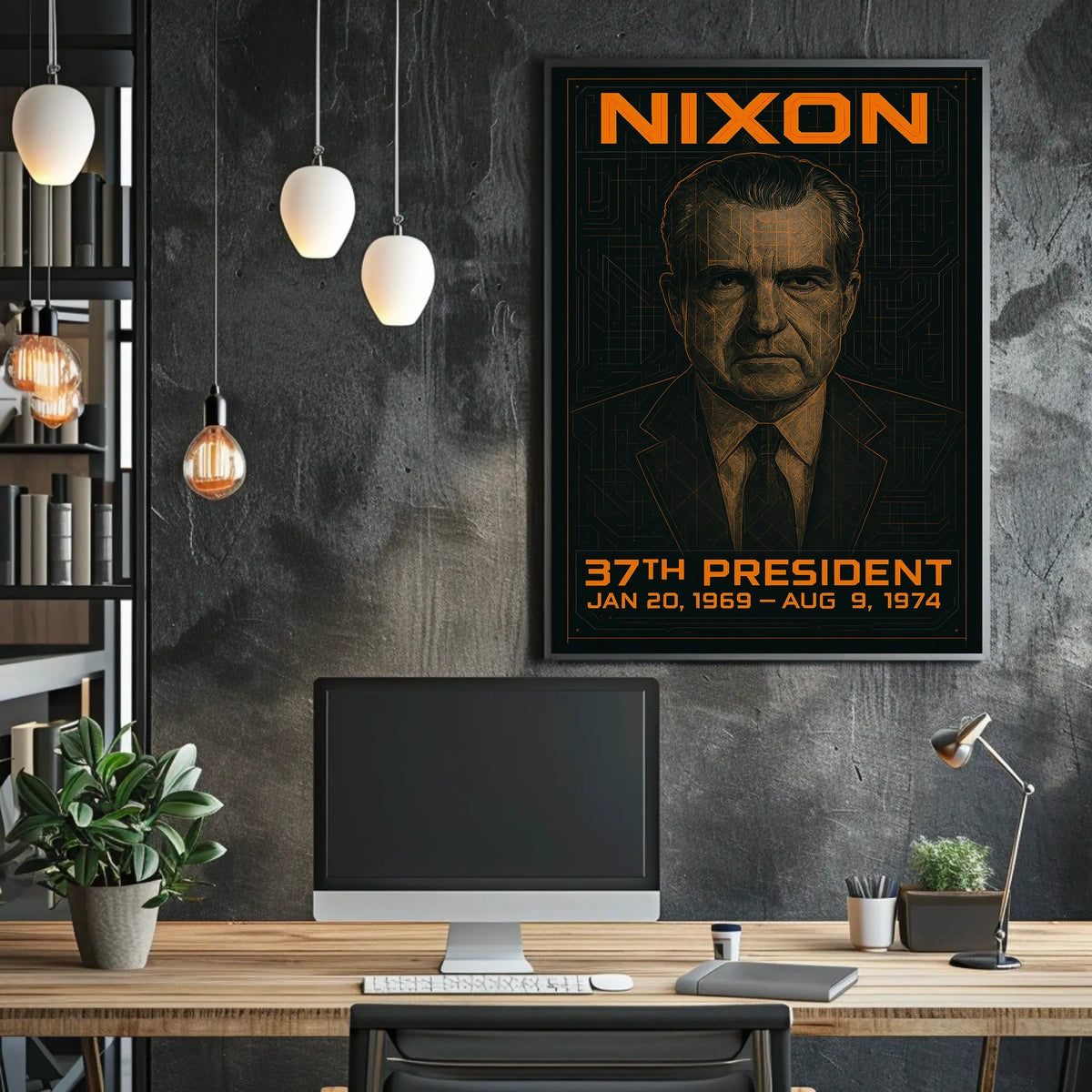 Richard Nixon 37th President of the United States Techno Schematic Poster