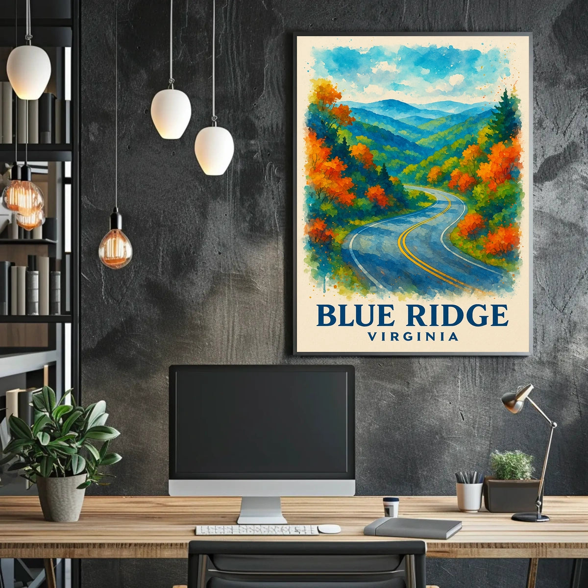 Blue Ridge Mountains Watercolor Scenic Fall Poster