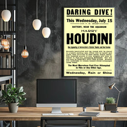 Houdini Daring Dive Early 1900s Historical Poster