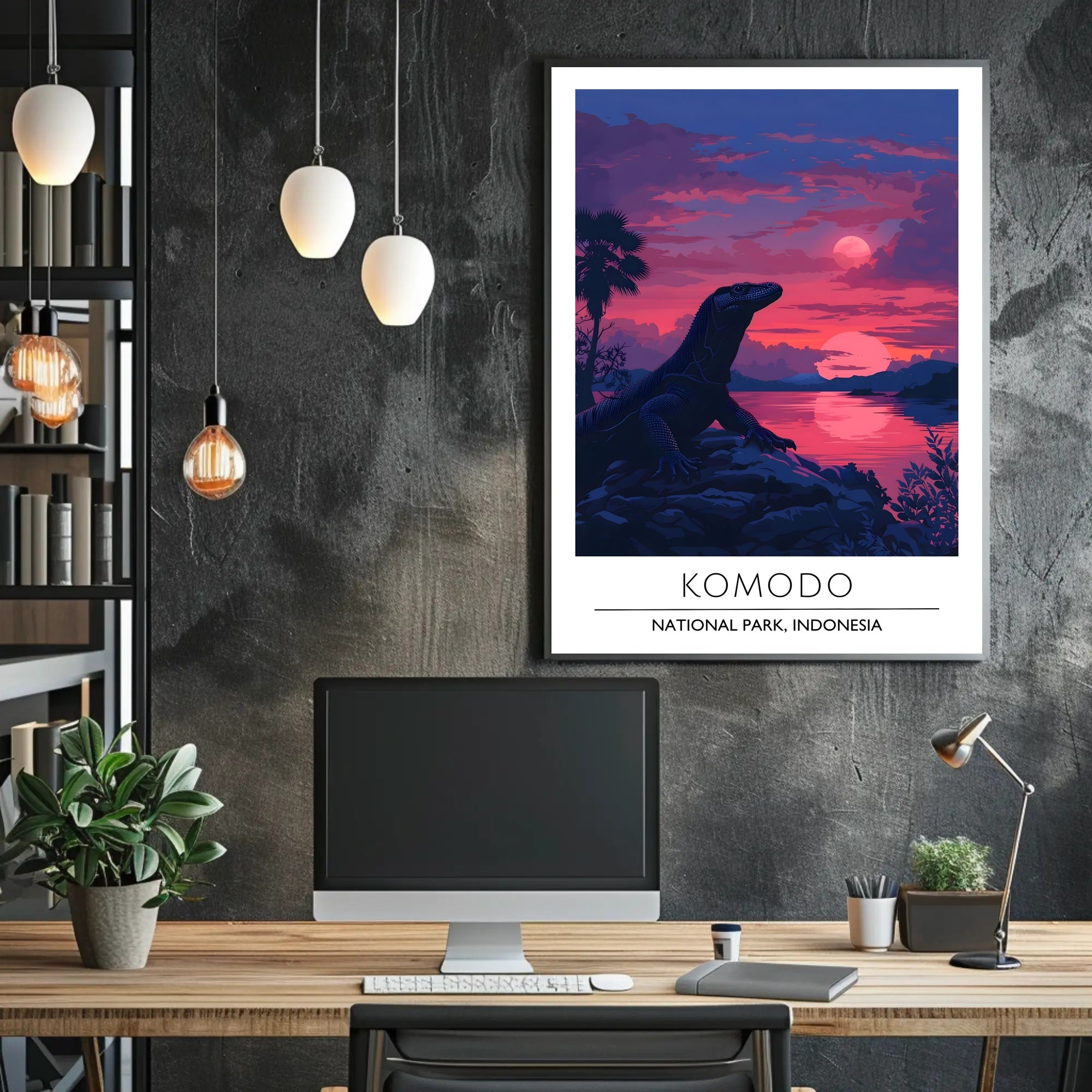 Komodo Dragon Sunset in Indonesia: National Park Poster