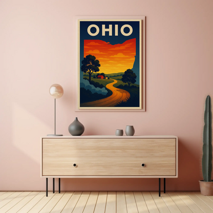 Ohio Country Road Sunset Horizon Travel Poster