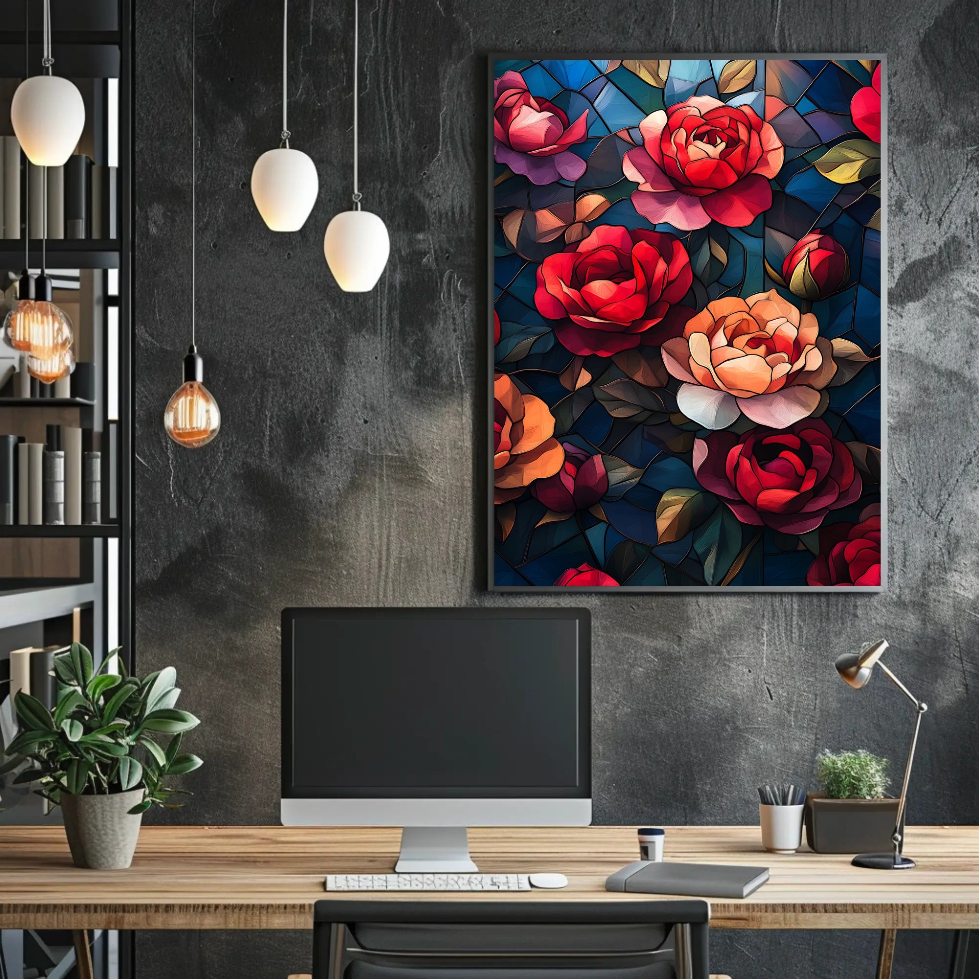 Roses and Stained Glass Artistic Poster