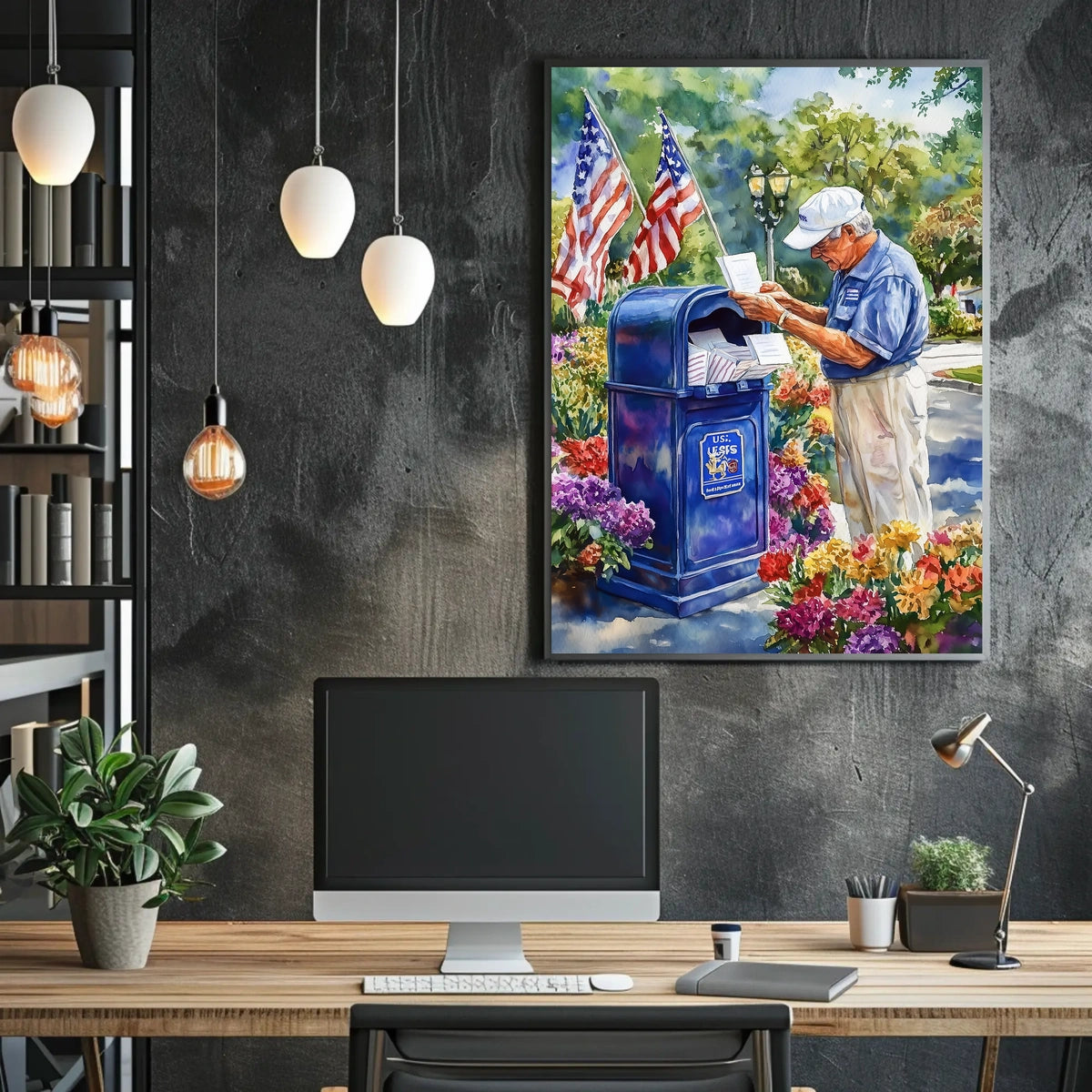 postal worker placing letters Poster