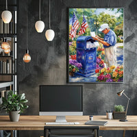 postal worker placing letters Poster