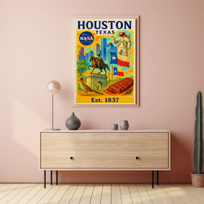 Houston Texas NASA Western Flavor Travel Poster