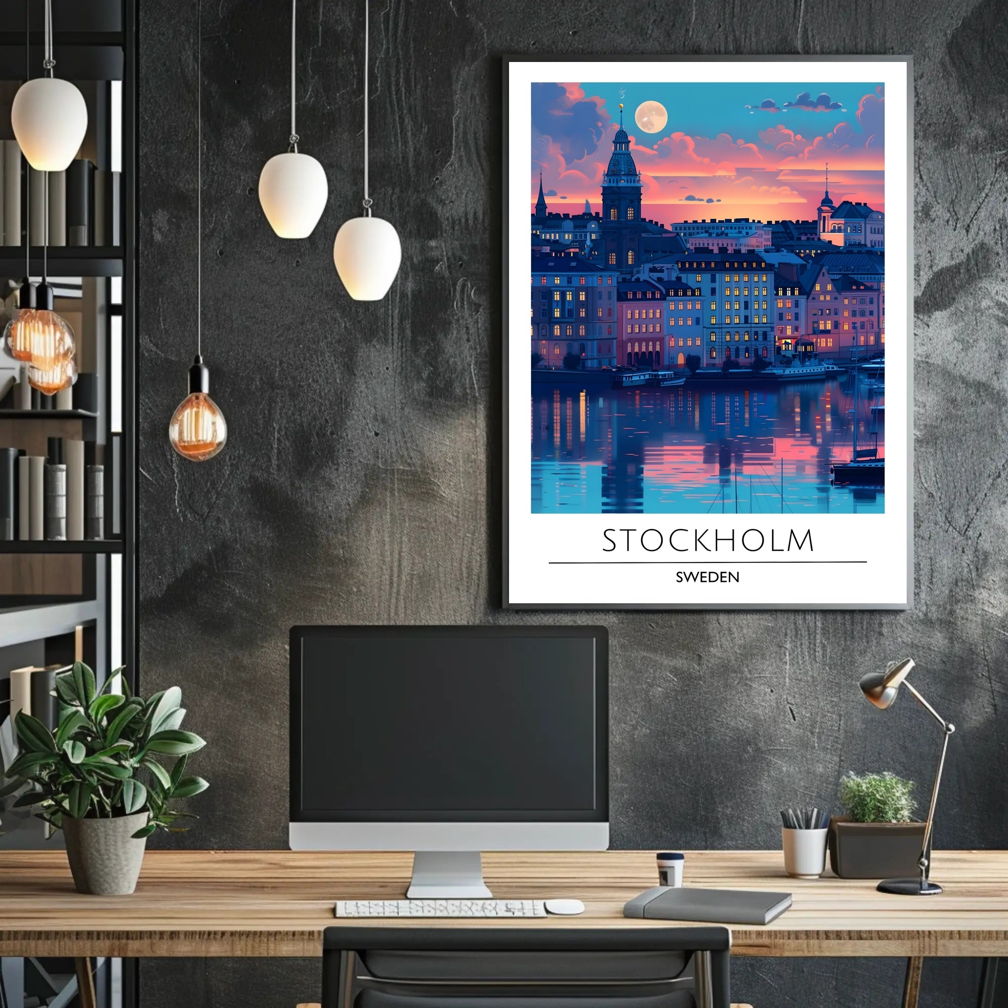 Stockholm Sunset Cityscape: Urban or Cityscape Poster