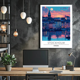 Stockholm Sunset Cityscape: Urban or Cityscape Poster