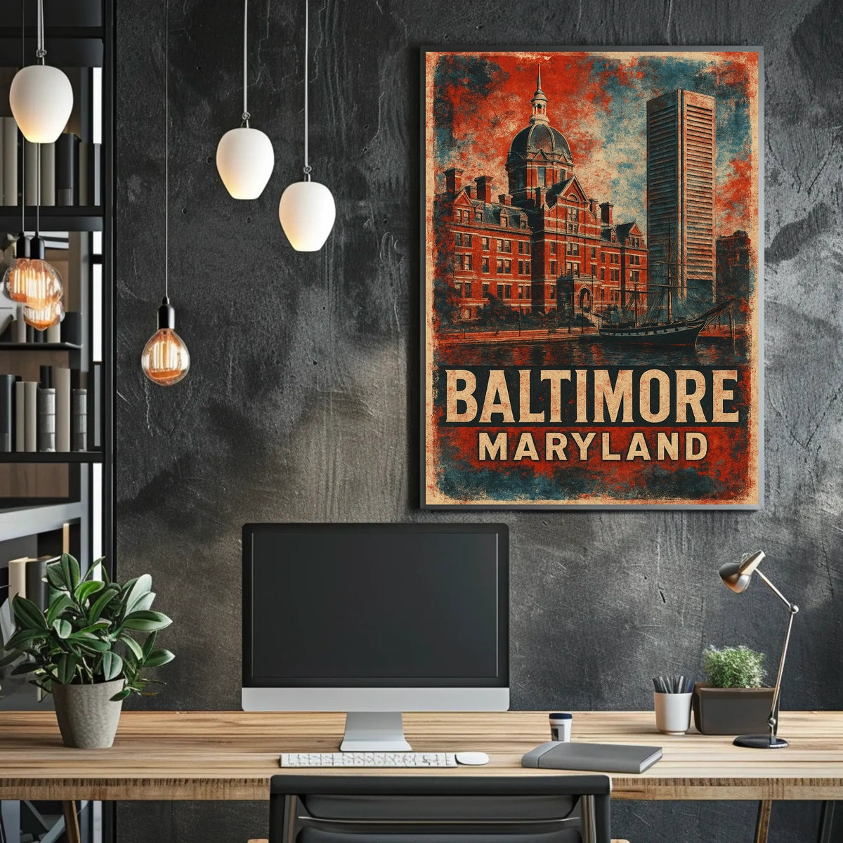Baltimore Cityscape Vintage Wanderlust Poster