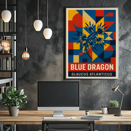 Blue Dragon Sea Creature Design, Abstract Artistic Poster
