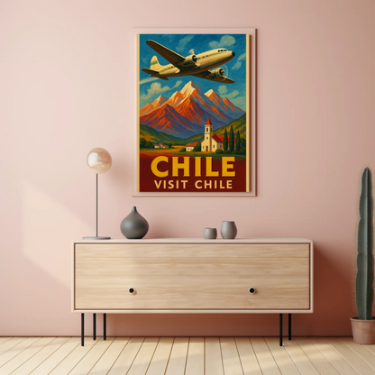 Visit Chile Andes Mountains Plane Travel Poster