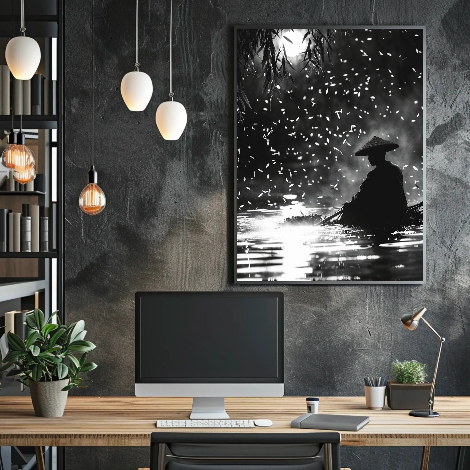 Serene Moonlit Water Journey: Artistic Poster PosterGoat