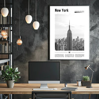 New York City Skyline Monochrome Poster Vintage Wall Art