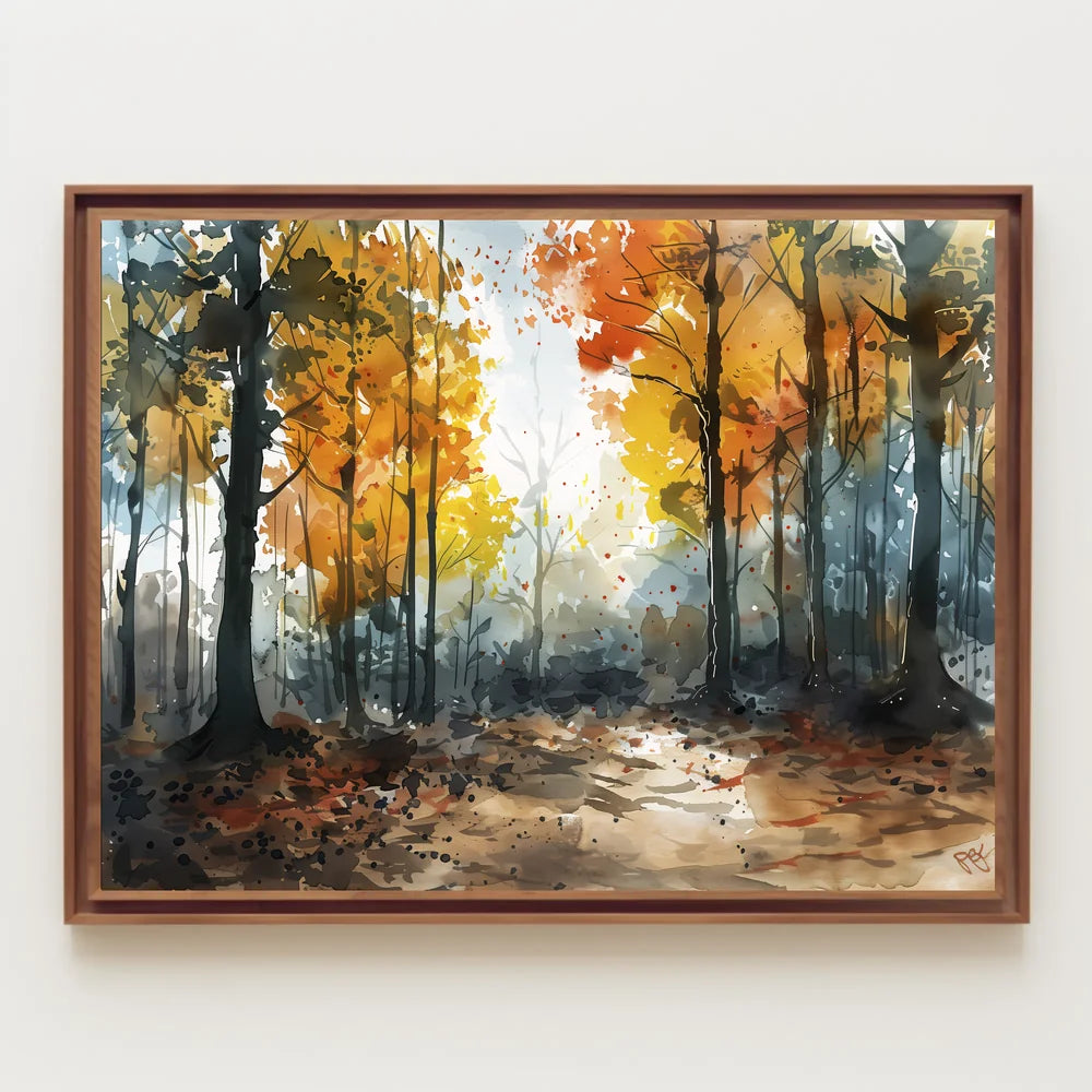 Autumn Watercolor Forest Pathway Art Poster