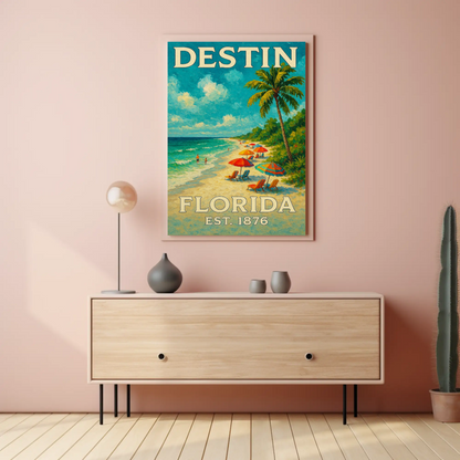 Destin Florida Palm Umbrella Beach Travel Poster