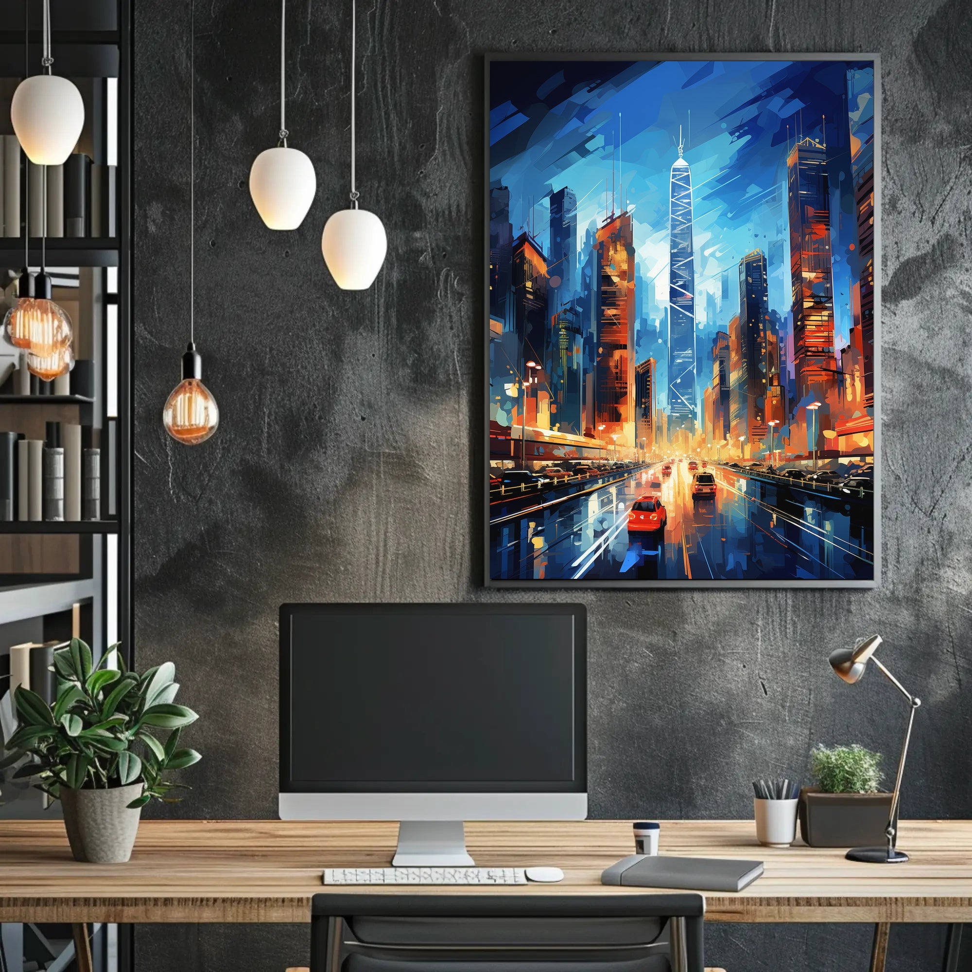 Dynamic Cityscape Skyscraper Modern Art Futuristic Sci-Fi Poster