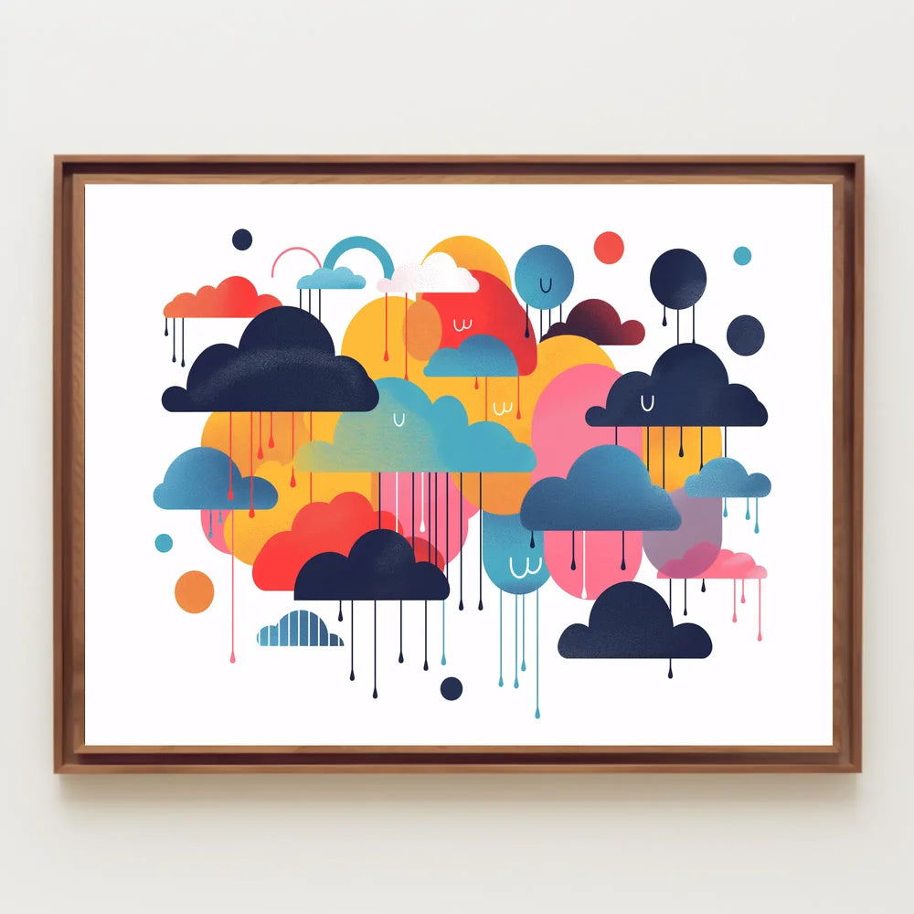 Colorful Cartoon Clouds Whimsical Art Poster Print