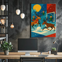 Whimsical Reindeer Soccer Christmas Poster Vintage Style