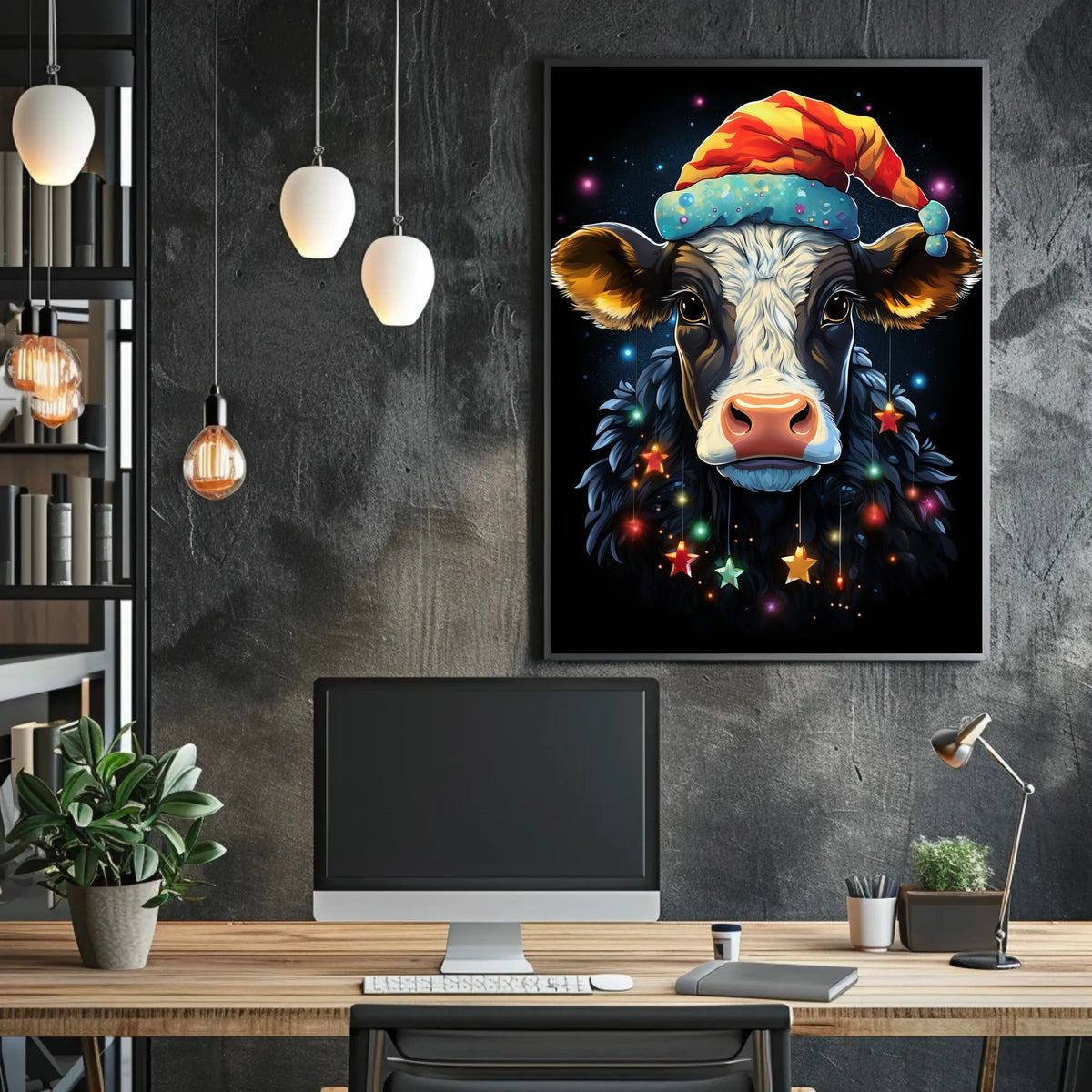 Whimsical Cow Christmas Poster: Festive Holiday Decor