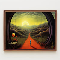 Surreal Explorer Landscape Portal: Futuristic Sci-Fi Poster