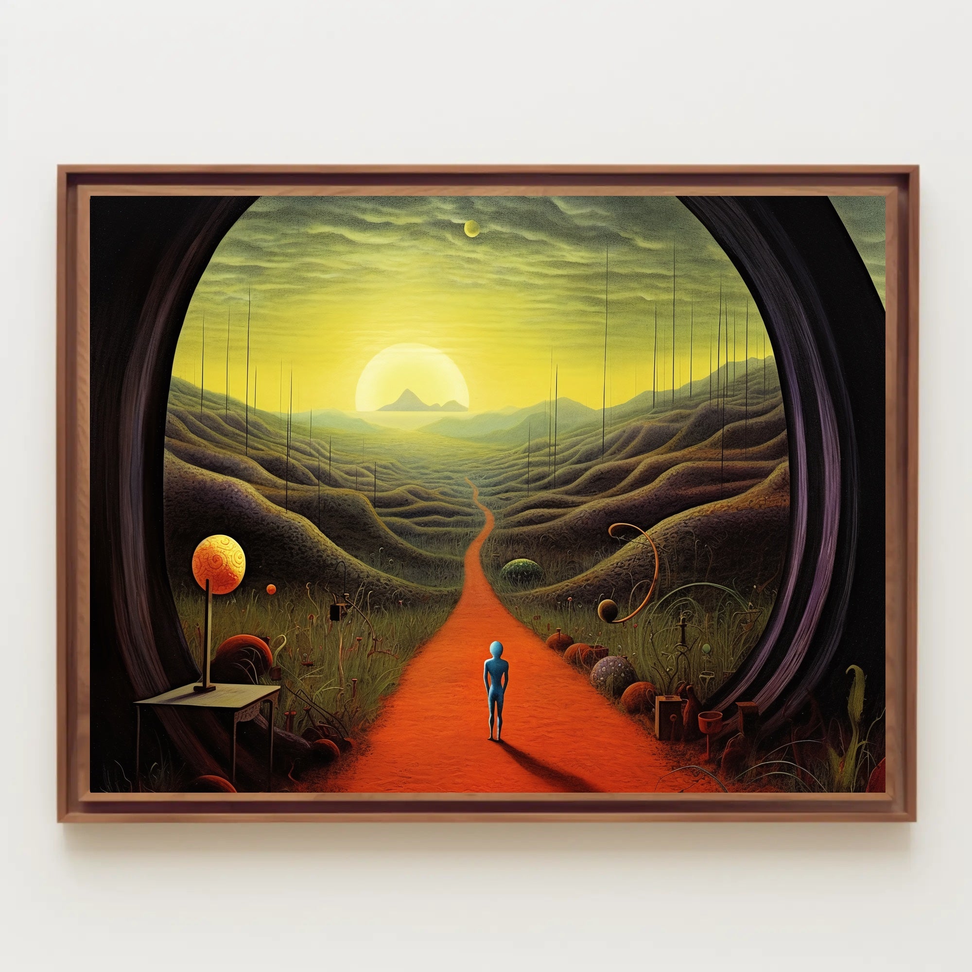Surreal Explorer Landscape Portal: Futuristic Sci-Fi Poster