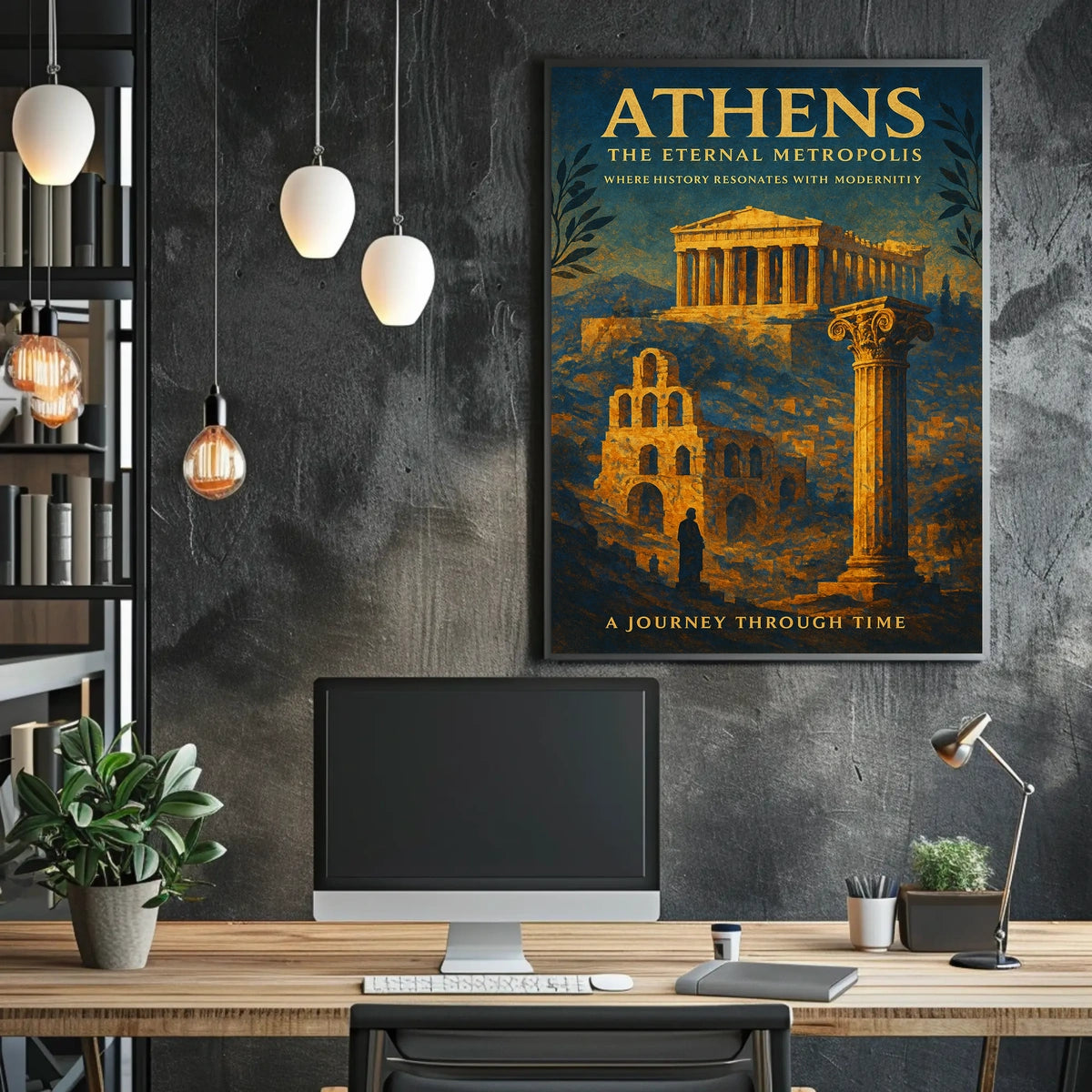 Athens Historical Landmarks Vintage Art Poster Decor