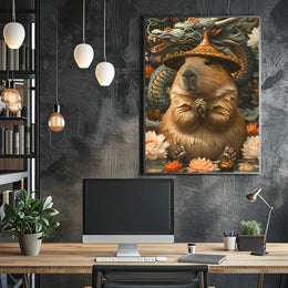 Meditative Capybara with Dragon Poster Art