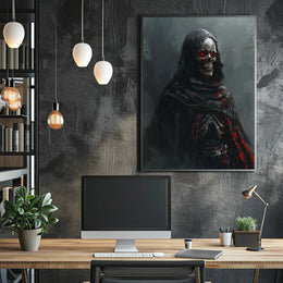 Dark Gothic Skeleton Poster with Red Eyes PosterGoat